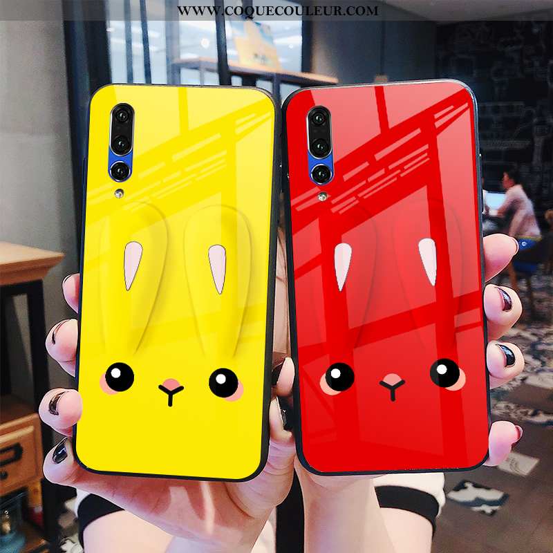 Étui Huawei P20 Pro Verre Coque, Coque Huawei P20 Pro Personnalité Lapin Jaune