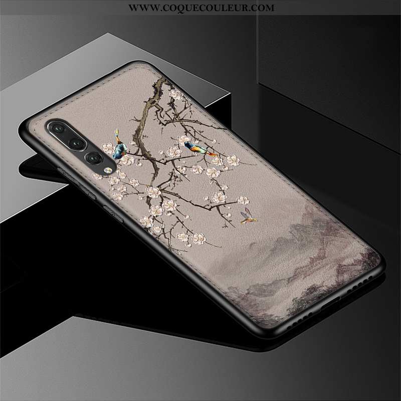 Coque Huawei P20 Pro Cuir Protection Dimensionnel, Housse Huawei P20 Pro Modèle Fleurie Étui Bordeau