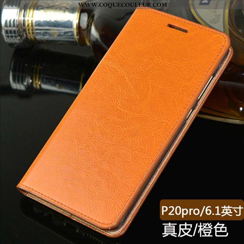 Étui Huawei P20 Pro Cuir Véritable Nouveau Coque, Coque Huawei P20 Pro Cuir Business Orange