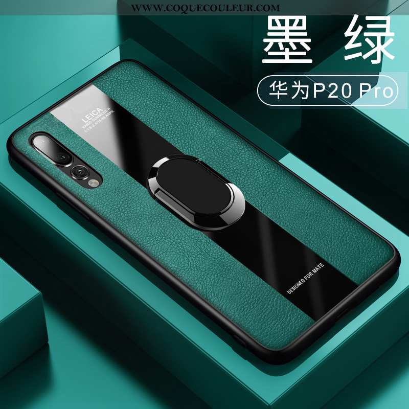 Housse Huawei P20 Pro Silicone Magnétisme Étui, Étui Huawei P20 Pro Verre Cuir Verte