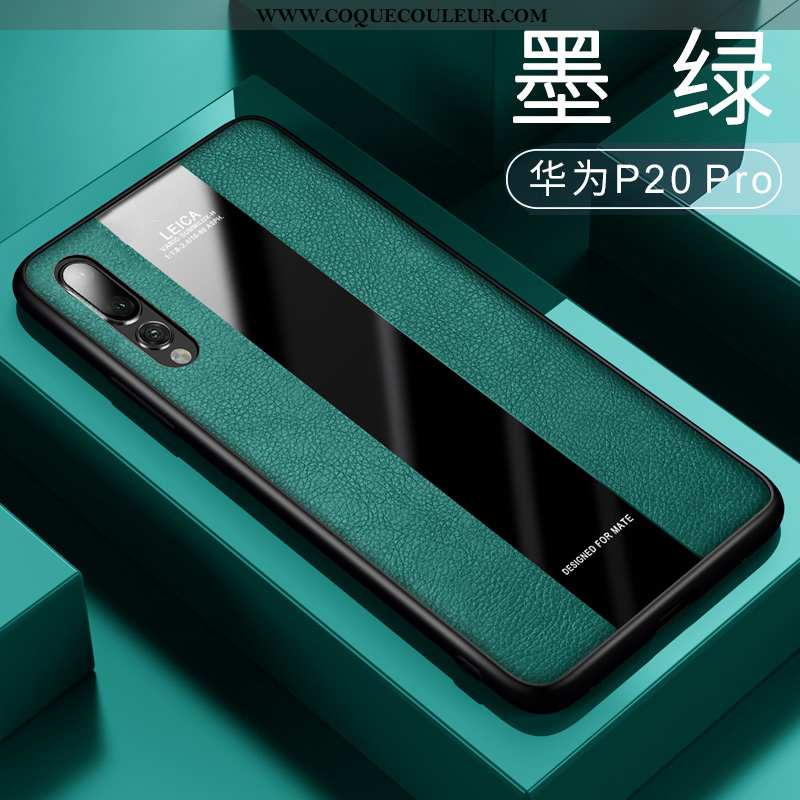 Housse Huawei P20 Pro Silicone Magnétisme Étui, Étui Huawei P20 Pro Verre Cuir Verte