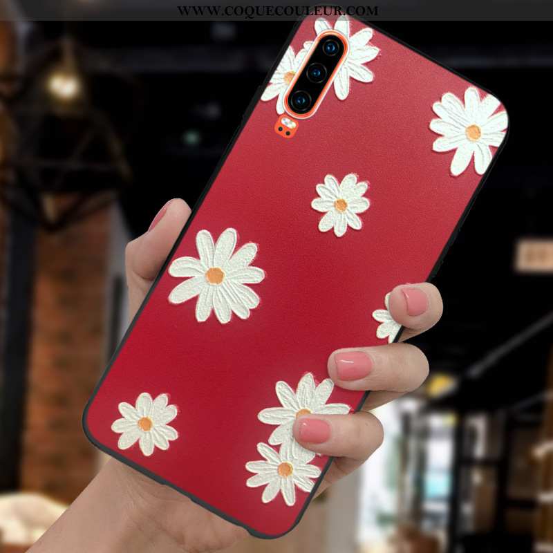 Coque Huawei P30 Mode Tout Compris Incassable, Housse Huawei P30 Protection Gaufrage Rouge