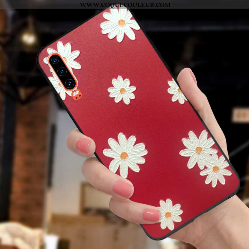 Coque Huawei P30 Mode Tout Compris Incassable, Housse Huawei P30 Protection Gaufrage Rouge