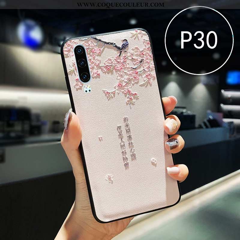 Étui Huawei P30 Fluide Doux Net Rouge Style Chinois, Coque Huawei P30 Silicone Cuir Bleu