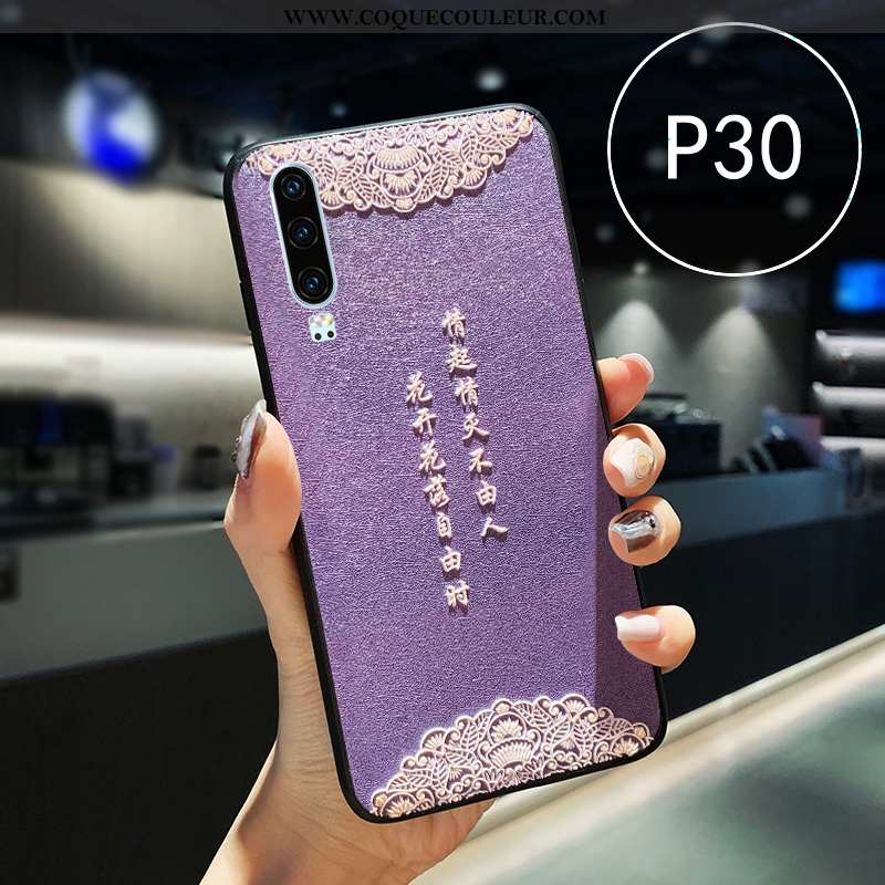 Étui Huawei P30 Fluide Doux Net Rouge Style Chinois, Coque Huawei P30 Silicone Cuir Bleu