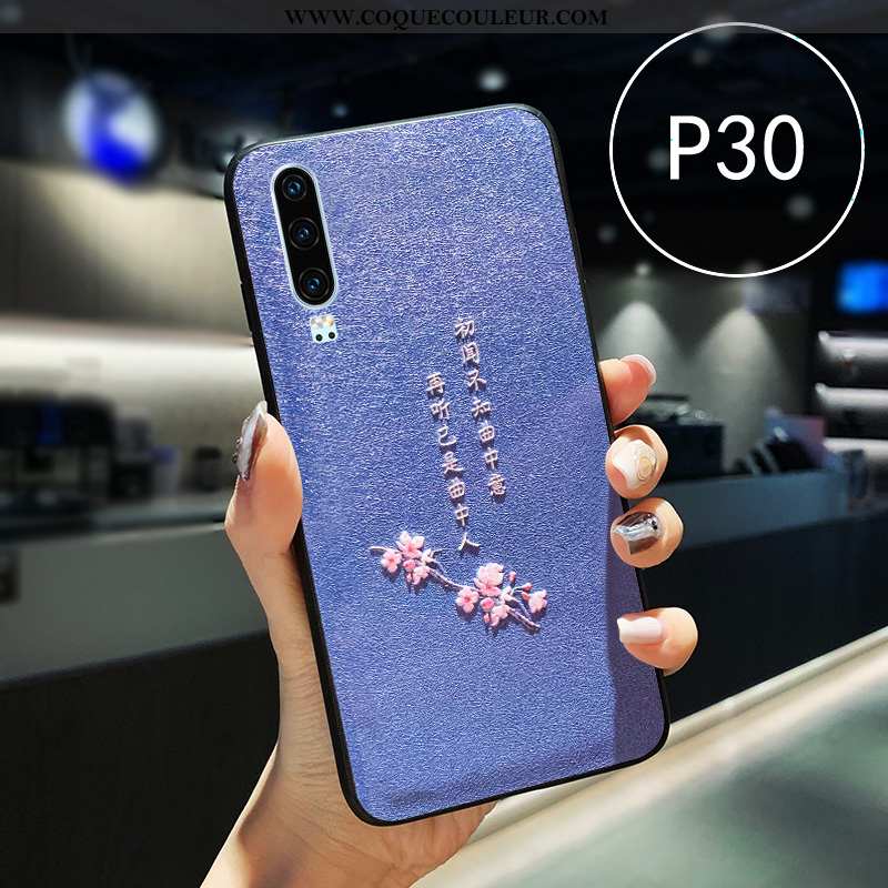 Étui Huawei P30 Fluide Doux Net Rouge Style Chinois, Coque Huawei P30 Silicone Cuir Bleu