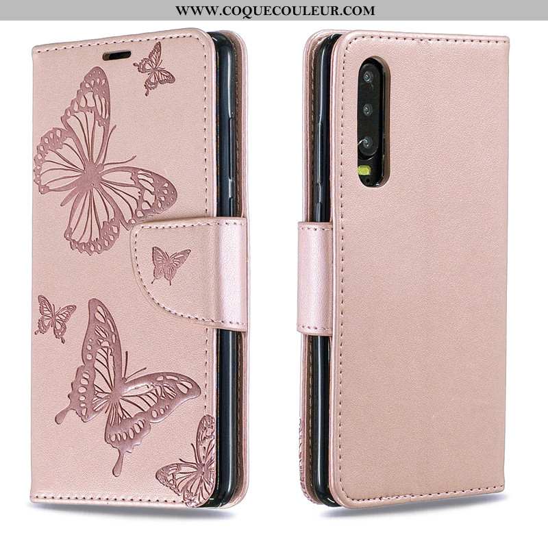 Housse Huawei P30 Ornements Suspendus Téléphone Portable Cuir, Étui Huawei P30 Gaufrage Rouge Rose