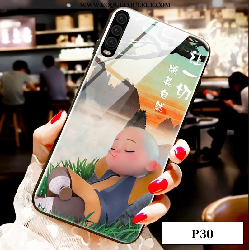 Étui Huawei P30 Dessin Animé Personnalité Style Chinois, Coque Huawei P30 Charmant Tendance Gris