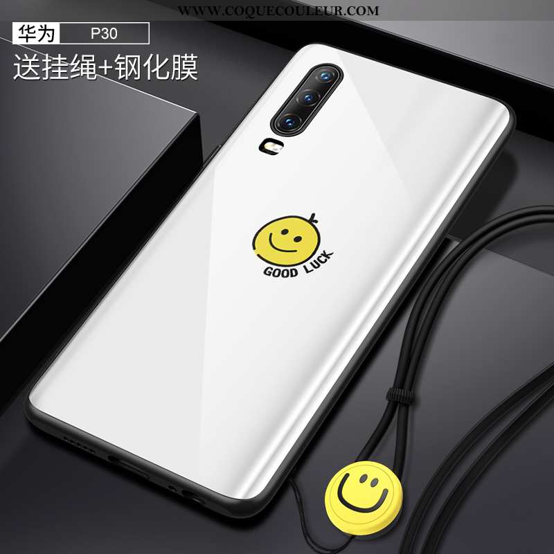 Étui Huawei P30 Protection Coque Cou Suspendu, Huawei P30 Verre Créatif Verte