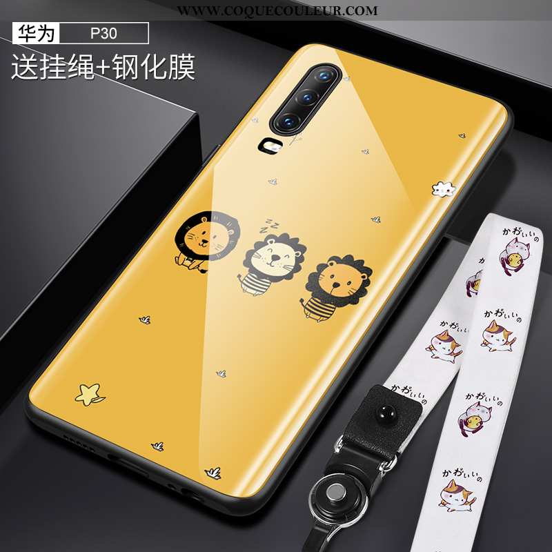 Étui Huawei P30 Protection Coque Cou Suspendu, Huawei P30 Verre Créatif Verte