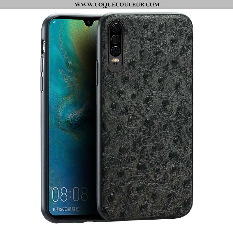 Étui Huawei P30 Cuir Véritable Coque Tout Compris, Huawei P30 Modèle Fleurie Protection Noir