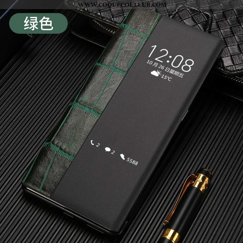 Coque Huawei P30 Cuir Véritable Crocodile Coque, Housse Huawei P30 Cuir Business Noir