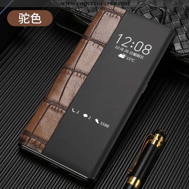 Coque Huawei P30 Cuir Véritable Crocodile Coque, Housse Huawei P30 Cuir Business Noir