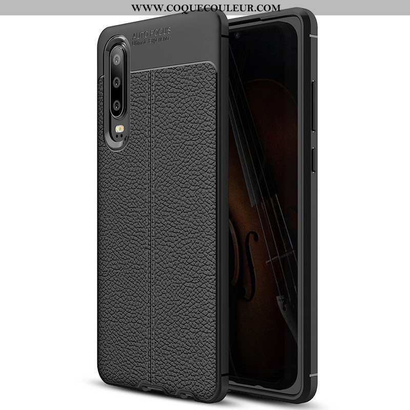 Étui Huawei P30 Silicone Cuir Coque, Coque Huawei P30 Protection Modèle Fleurie Noir