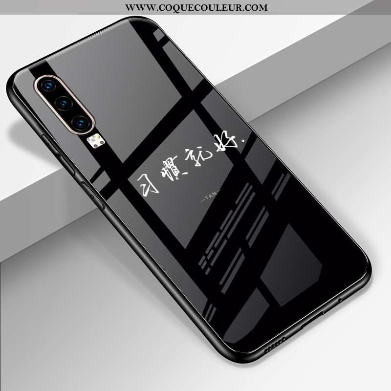 Housse Huawei P30 Tendance Noir Luxe, Étui Huawei P30 Fluide Doux Protection