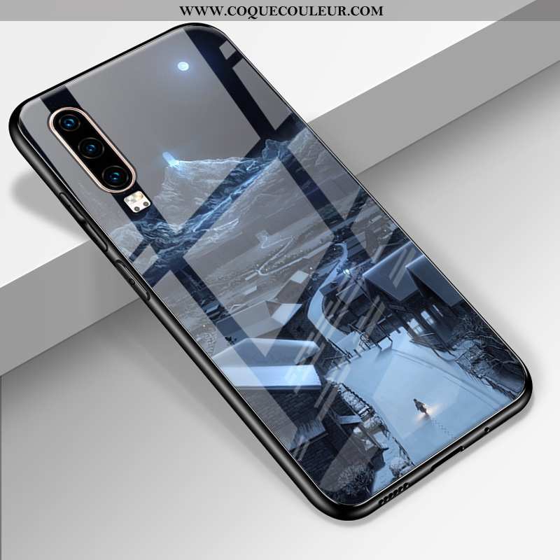 Housse Huawei P30 Tendance Noir Luxe, Étui Huawei P30 Fluide Doux Protection