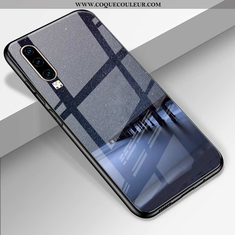 Housse Huawei P30 Tendance Noir Luxe, Étui Huawei P30 Fluide Doux Protection