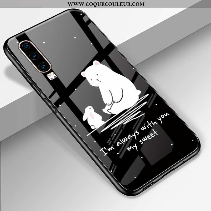 Housse Huawei P30 Tendance Noir Luxe, Étui Huawei P30 Fluide Doux Protection