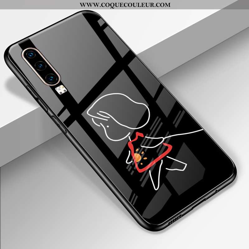 Housse Huawei P30 Tendance Noir Luxe, Étui Huawei P30 Fluide Doux Protection