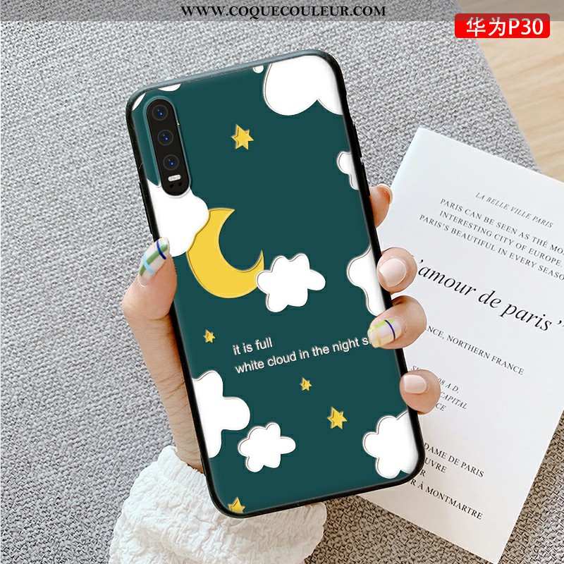 Housse Huawei P30 Fluide Doux Charmant Ultra, Étui Huawei P30 Silicone Dessin Animé Verte