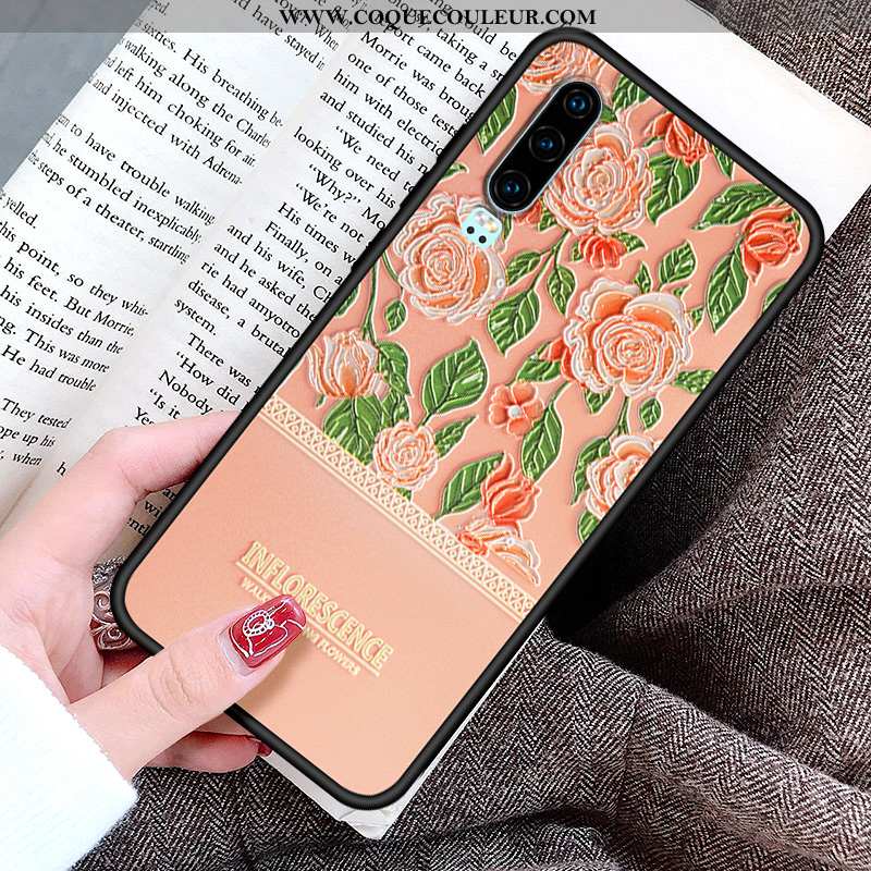 Housse Huawei P30 Personnalité Gaufrage Peinture, Étui Huawei P30 Créatif Fluide Doux Rose