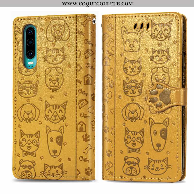 Coque Huawei P30 Dessin Animé Chiens Or, Housse Huawei P30 Charmant Jeunesse Doré
