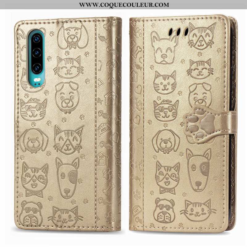 Coque Huawei P30 Dessin Animé Chiens Or, Housse Huawei P30 Charmant Jeunesse Doré