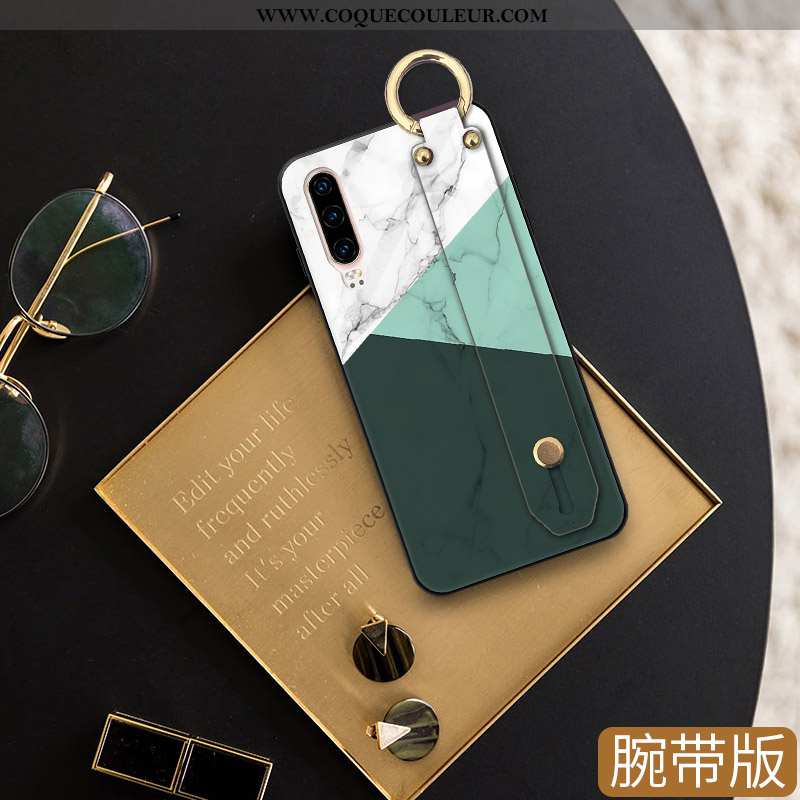 Étui Huawei P30 Cou Suspendu Vert Créatif, Coque Huawei P30 Fluide Doux Net Rouge Verte