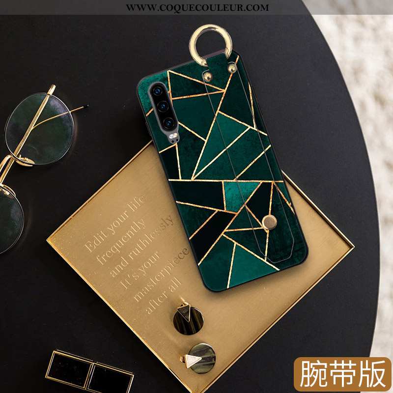 Étui Huawei P30 Cou Suspendu Vert Créatif, Coque Huawei P30 Fluide Doux Net Rouge Verte