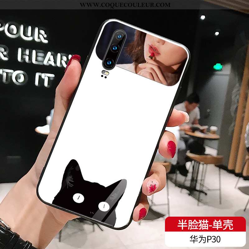 Coque Huawei P30 Tendance Simple Rouge, Housse Huawei P30 Verre Étui Blanche