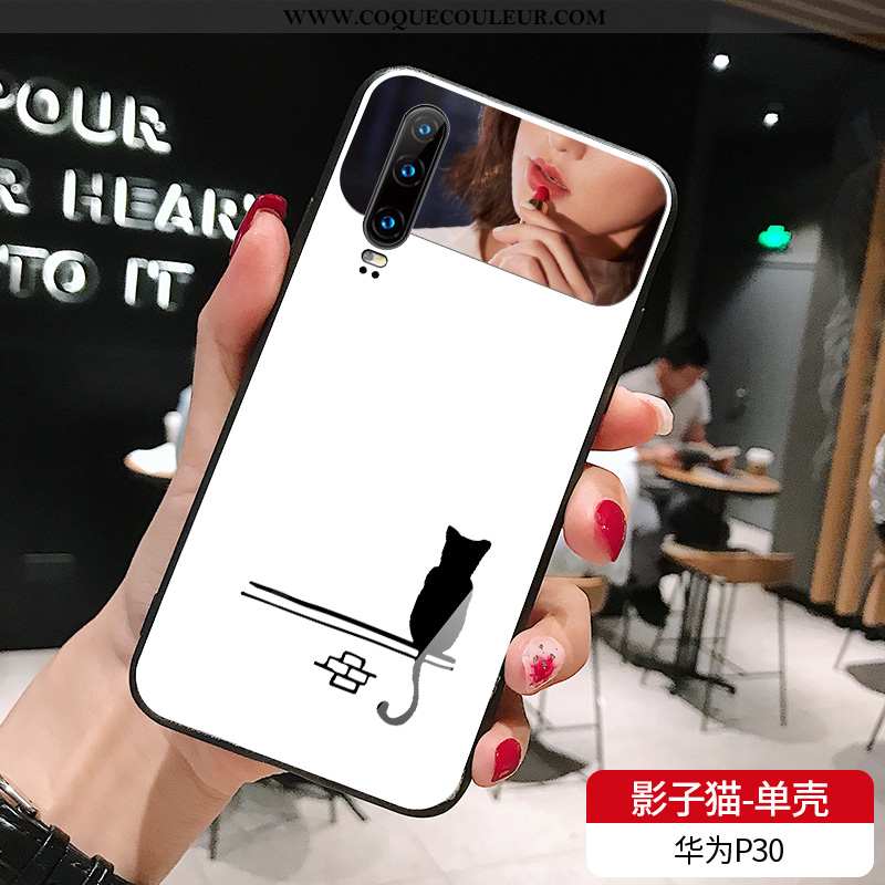 Coque Huawei P30 Tendance Simple Rouge, Housse Huawei P30 Verre Étui Blanche