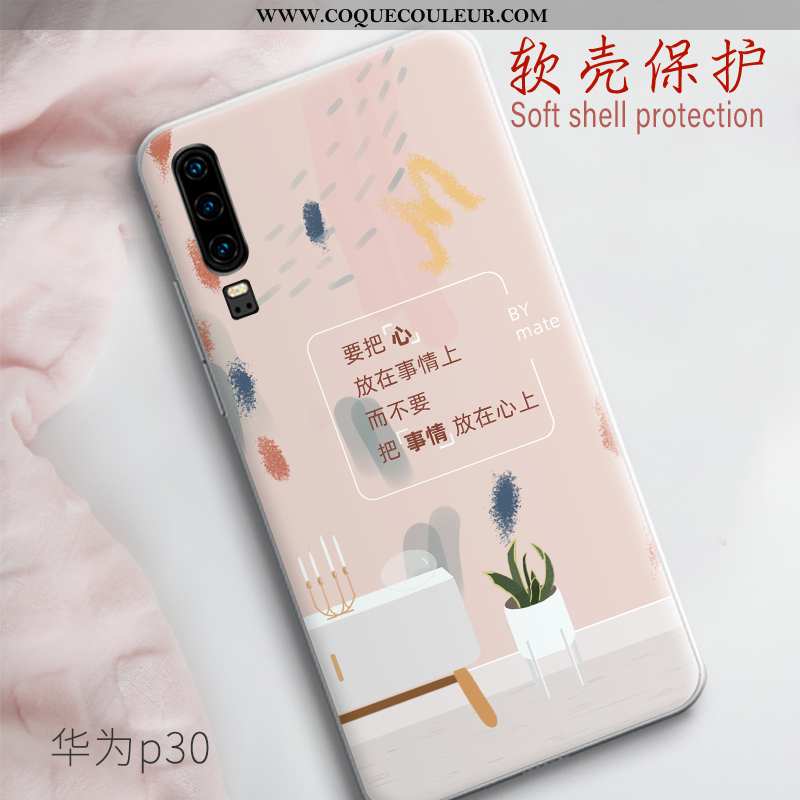 Housse Huawei P30 Légère Charmant Étui, Étui Huawei P30 Fluide Doux Blanc Blanche