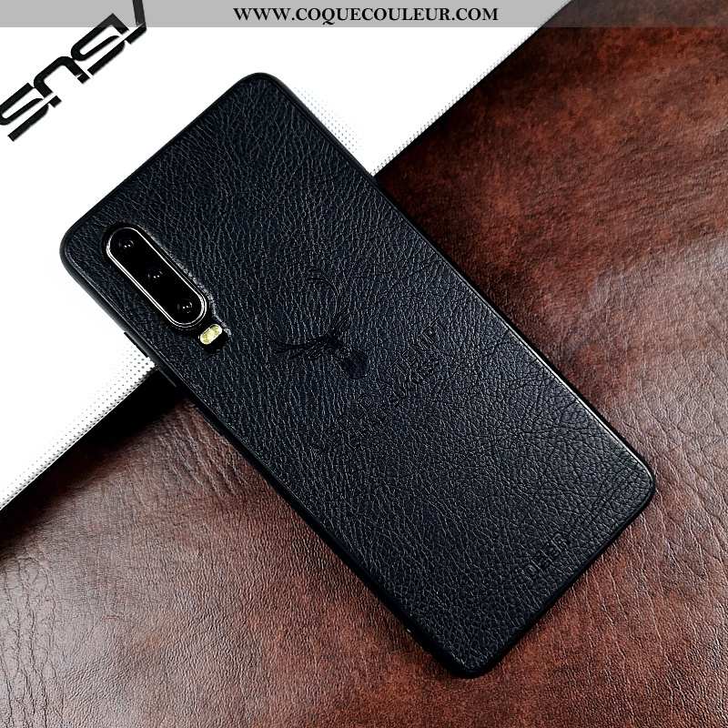 Étui Huawei P30 Ultra Cuir Véritable Protection, Coque Huawei P30 Légère Téléphone Portable Noir