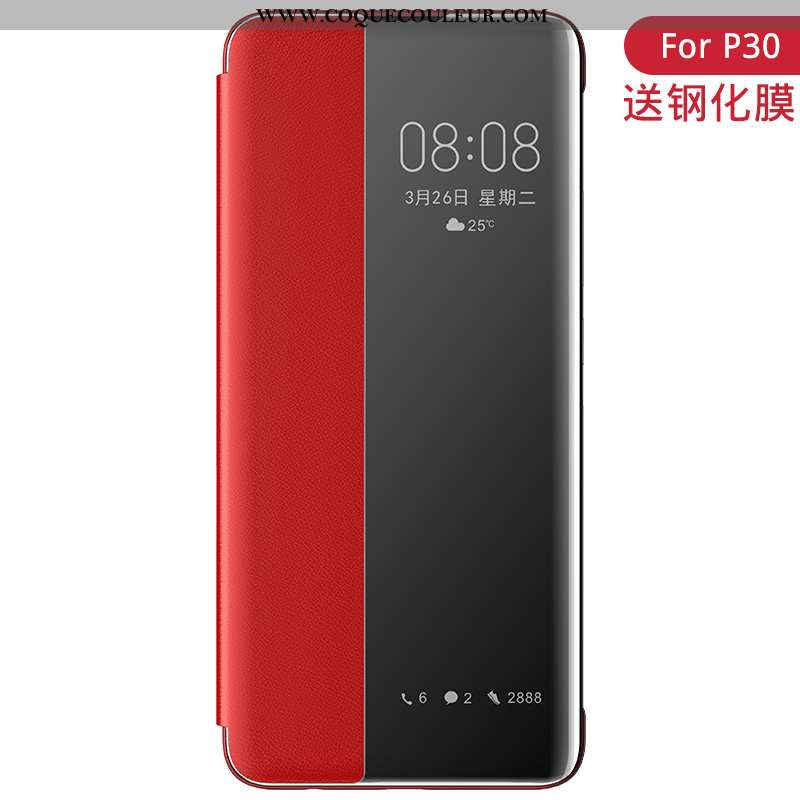 Coque Huawei P30 Accessoires Luxe Étui, Housse Huawei P30 Protection Téléphone Portable Rouge