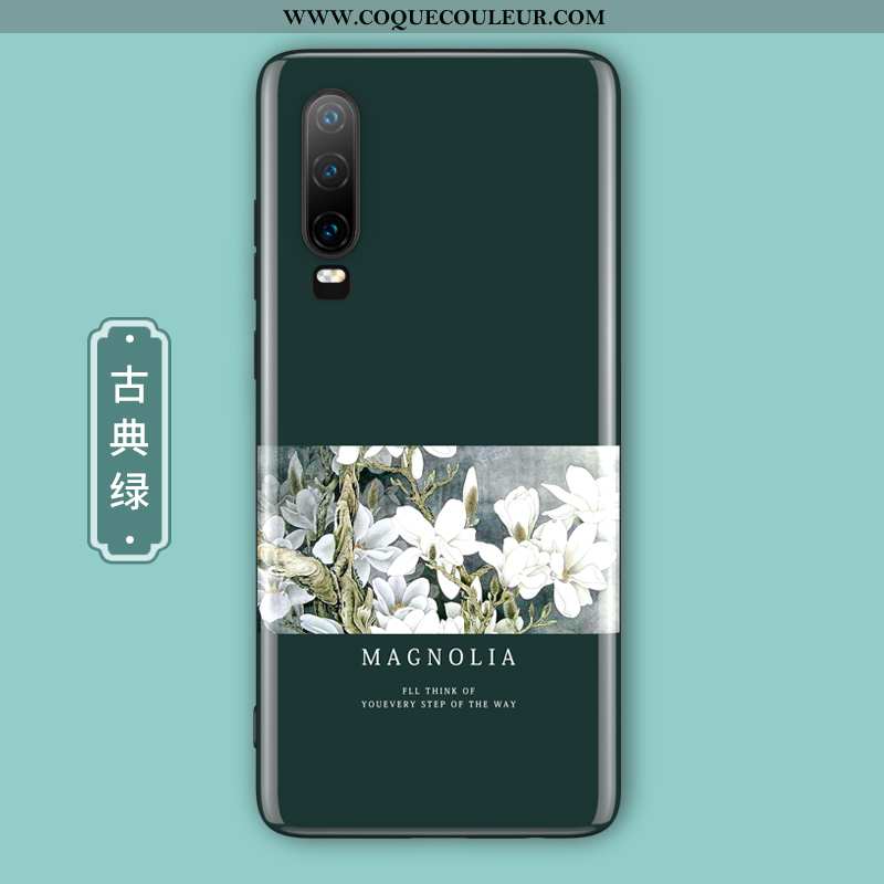 Housse Huawei P30 Légère Coque Verre, Étui Huawei P30 Silicone Vert Verte