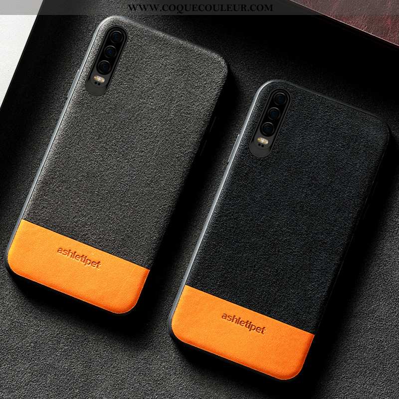 Coque Huawei P30 Cuir Épissure Créatif Véritable, Housse Huawei P30 Daim Fourrure Luxe Gris