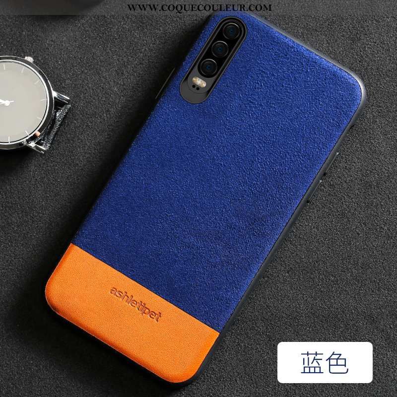 Coque Huawei P30 Cuir Épissure Créatif Véritable, Housse Huawei P30 Daim Fourrure Luxe Gris