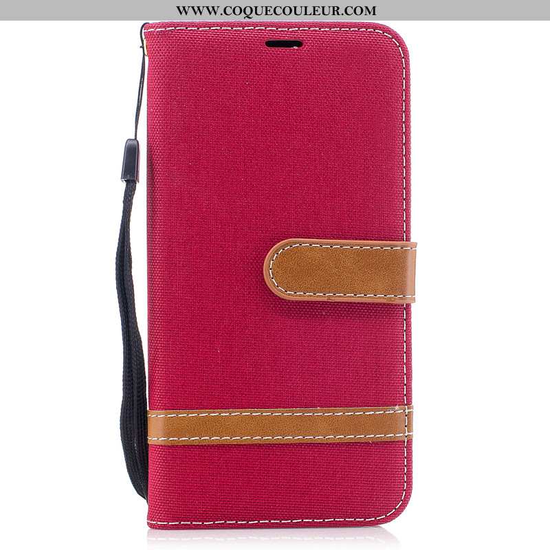 Housse Huawei P30 Protection Étui Carte, Huawei P30 Portefeuille En Denim Rouge