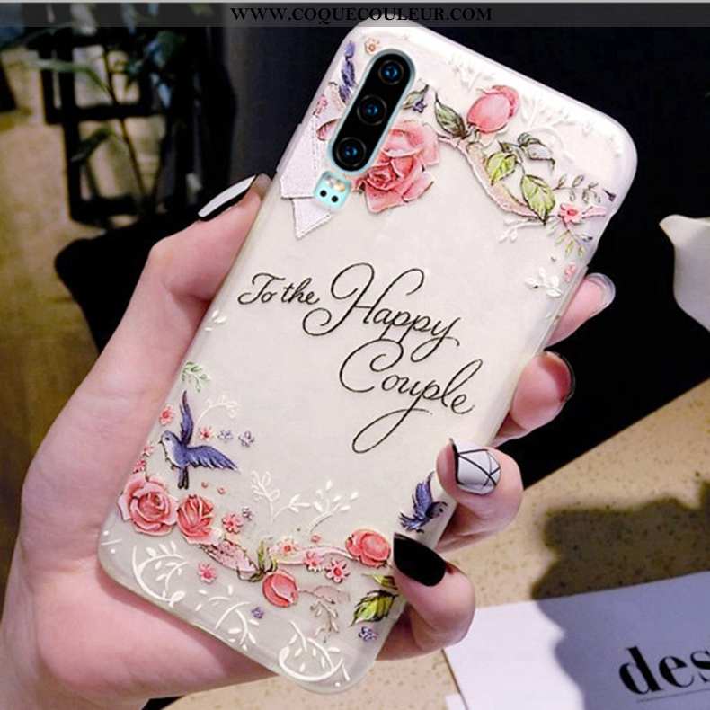 Étui Huawei P30 Légère Amoureux Nouveau, Coque Huawei P30 Fluide Doux Gaufrage Rose