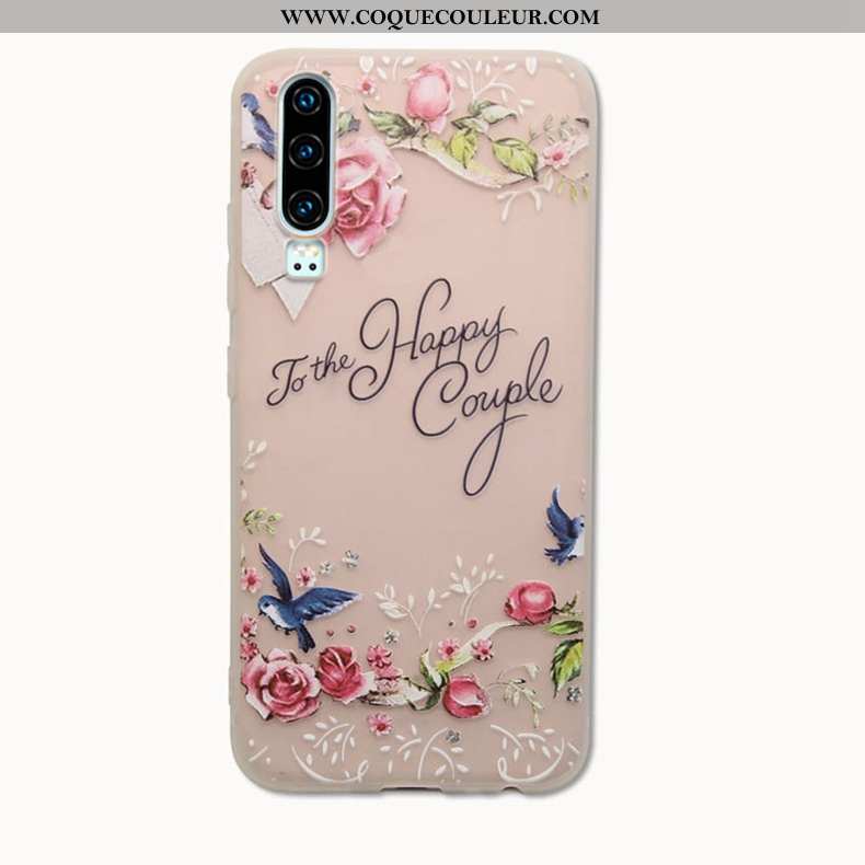 Étui Huawei P30 Légère Amoureux Nouveau, Coque Huawei P30 Fluide Doux Gaufrage Rose