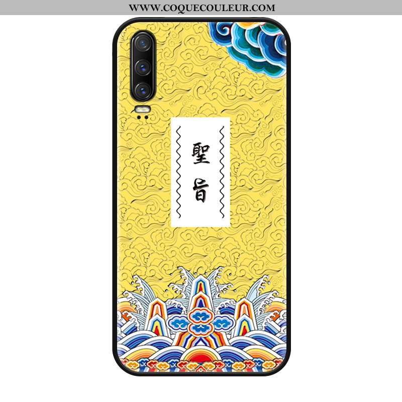 Housse Huawei P30 Délavé En Daim Jaune Incassable, Étui Huawei P30 Ornements Suspendus Silicone