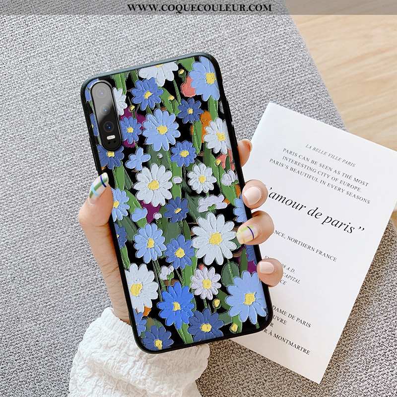 Housse Huawei P30 Fluide Doux Ultra Protection, Étui Huawei P30 Silicone Art Bleu