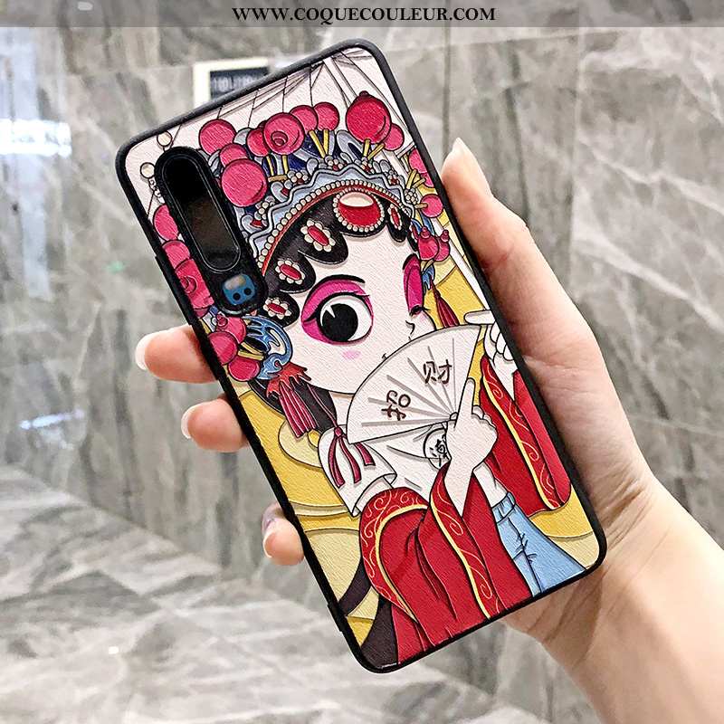 Coque Huawei P30 Dessin Animé Mode Téléphone Portable, Housse Huawei P30 Charmant Gaufrage Rouge