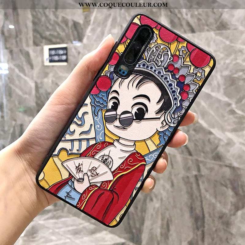 Coque Huawei P30 Dessin Animé Mode Téléphone Portable, Housse Huawei P30 Charmant Gaufrage Rouge