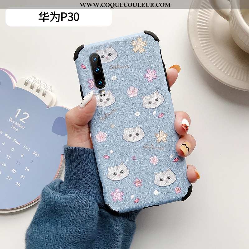 Coque Huawei P30 Fluide Doux Incassable Cuir, Housse Huawei P30 Silicone Protection Beige