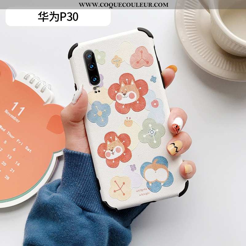 Coque Huawei P30 Fluide Doux Incassable Cuir, Housse Huawei P30 Silicone Protection Beige