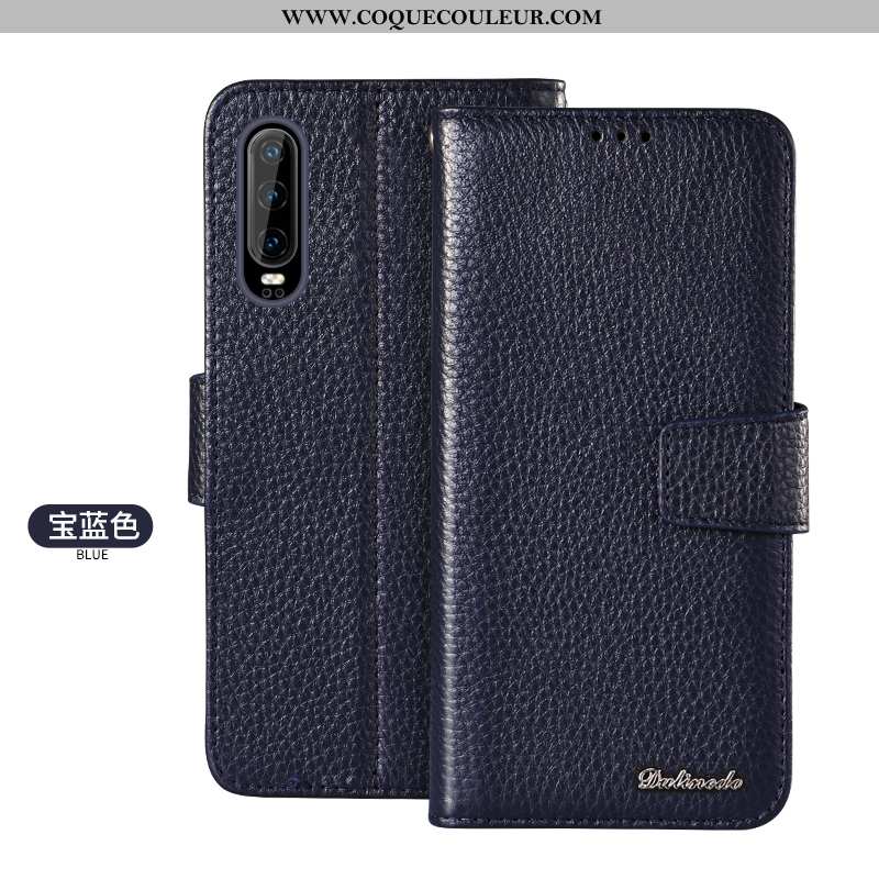 Housse Huawei P30 Portefeuille Étui Marron, Huawei P30 Cuir Véritable Jeunesse Marron