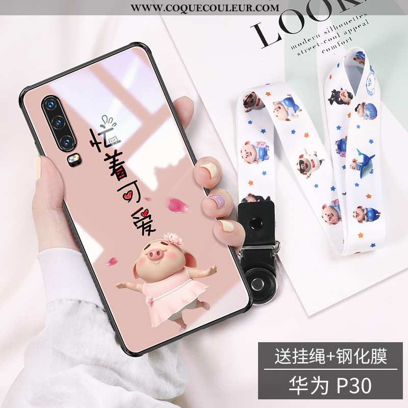 Coque Huawei P30 Charmant Tendance Rose, Housse Huawei P30 Ultra Verre Rose