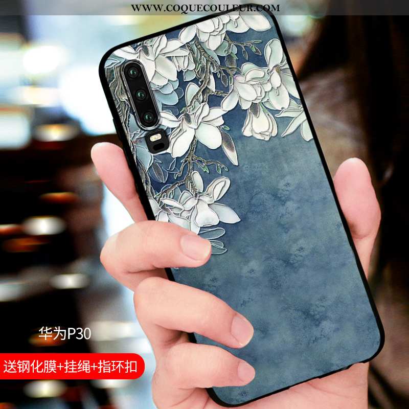 Étui Huawei P30 Protection Incassable Étui, Coque Huawei P30 Délavé En Daim Luxe Bleu