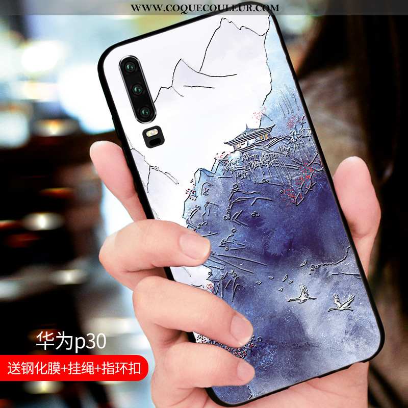 Étui Huawei P30 Protection Incassable Étui, Coque Huawei P30 Délavé En Daim Luxe Bleu